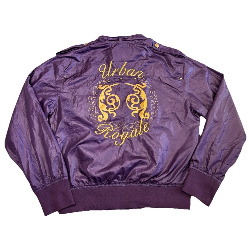 Old Skool Originals Y2K Urban Royalty‎ Bomber Jacket 1X Purple Gold Streetwear
